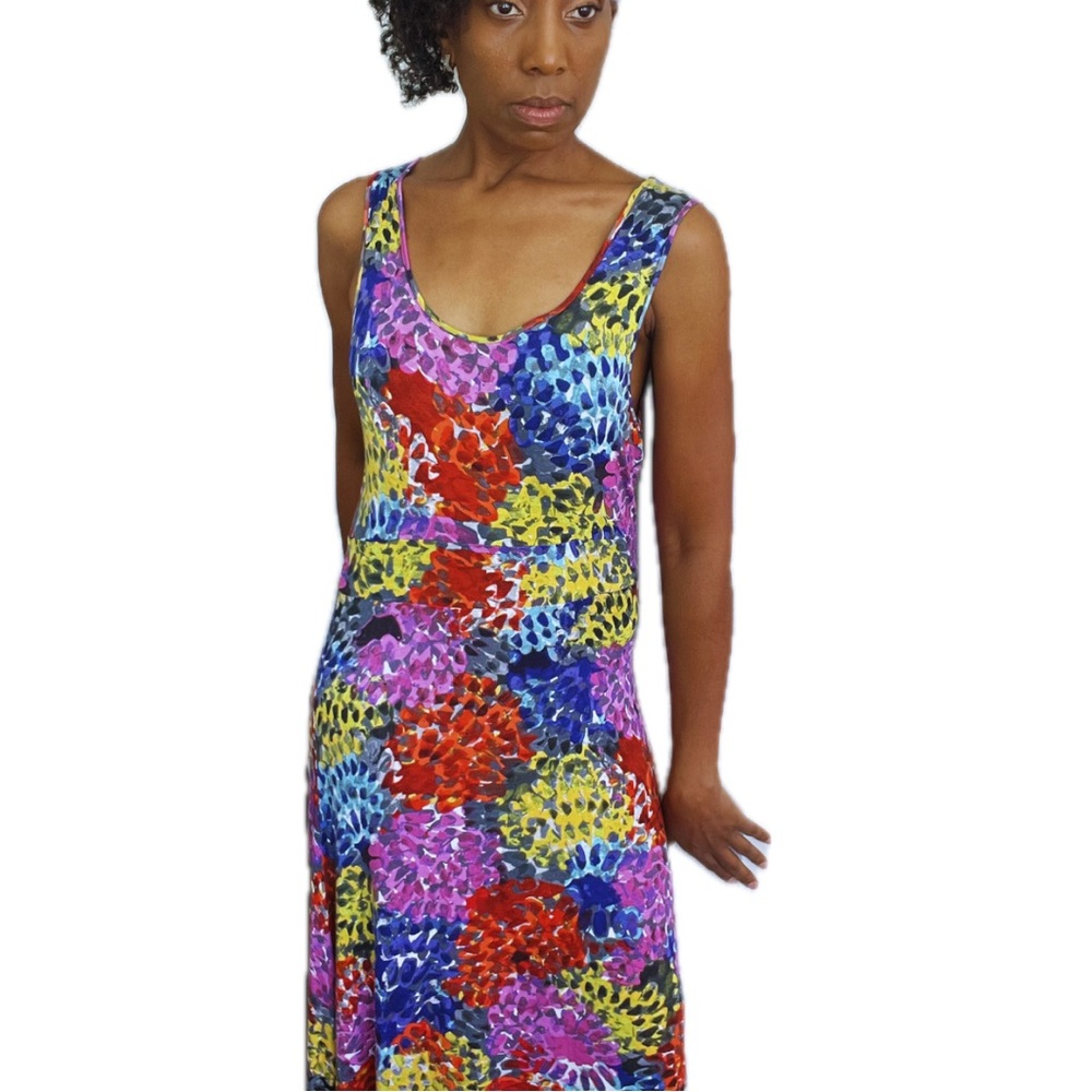 SPENSE•LARGE•MULTI-COLORED•HIGH-LOW SLEEVELESS MIDI DRESS